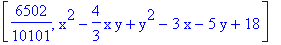 [6502/10101, x^2-4/3*x*y+y^2-3*x-5*y+18]